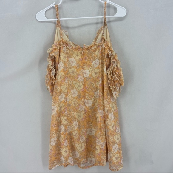 Le Lis Women’s Medium Orange Retro Floral Mini Off the shoulder dress summer - Picture 3 of 10